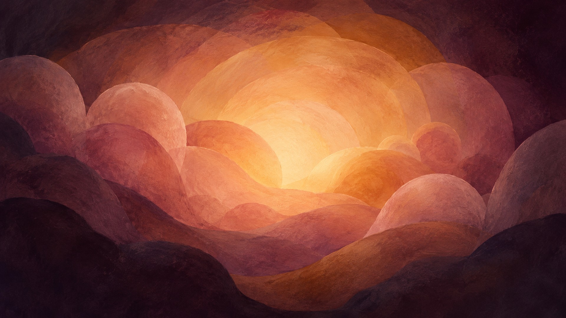 Abstract layers of warm amber and rose create an imagined, softly glowing hush.