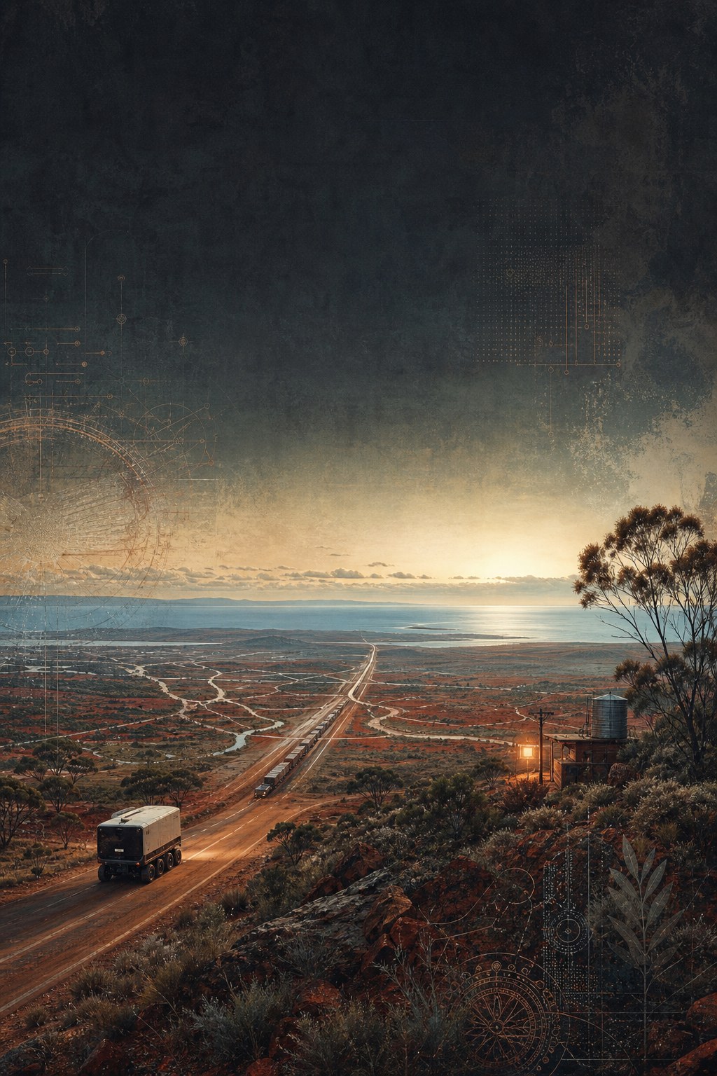 Cover artwork for Martin's Thoughts: Australia Can Be, showing an Australian landscape and freight corridor at dawn.