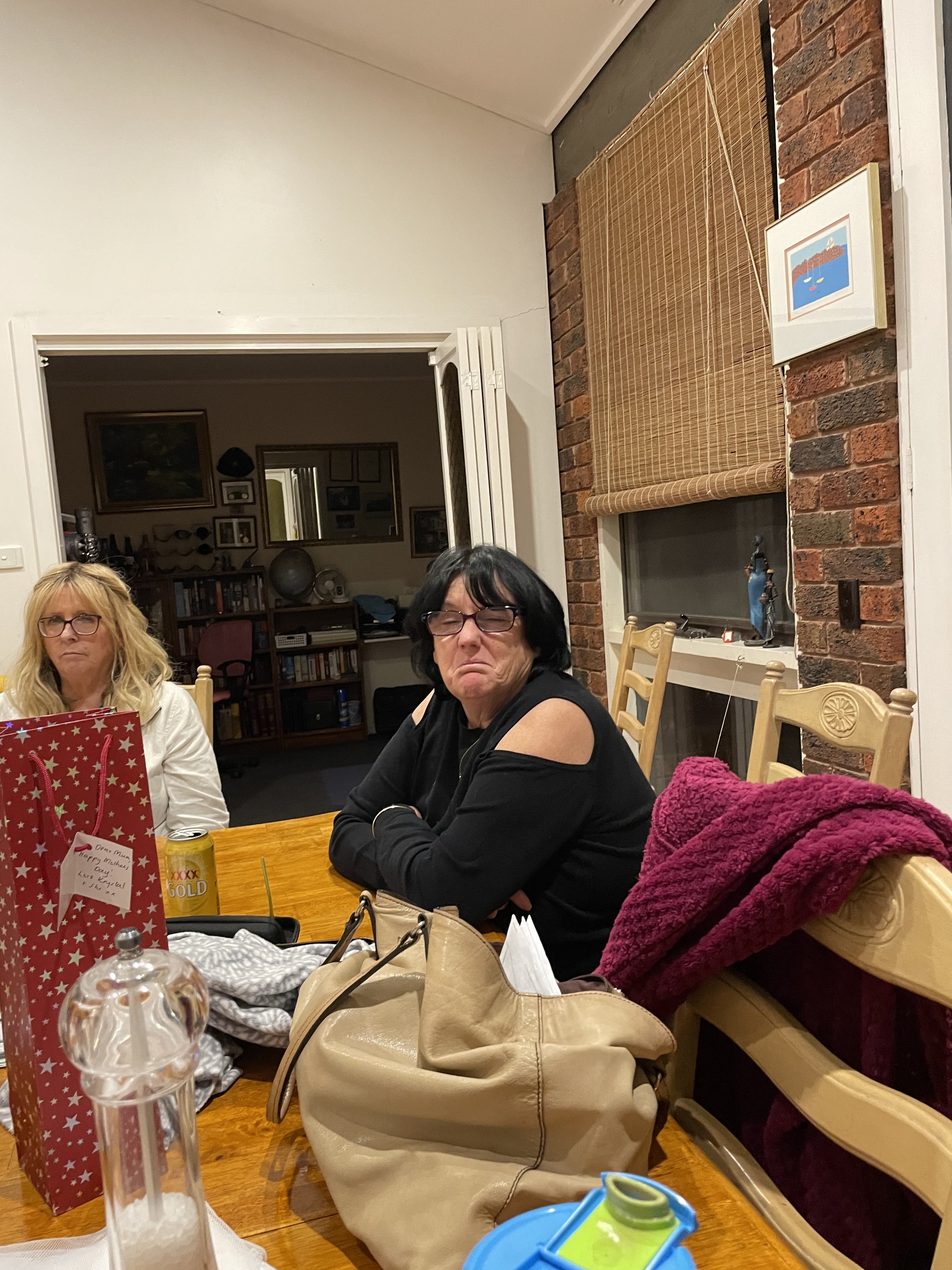 Lisa and Julie together at an indoor family gathering