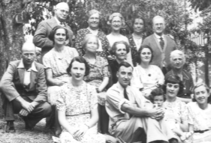 A large family gathering outdoors, supplied from Martin’s family photographs