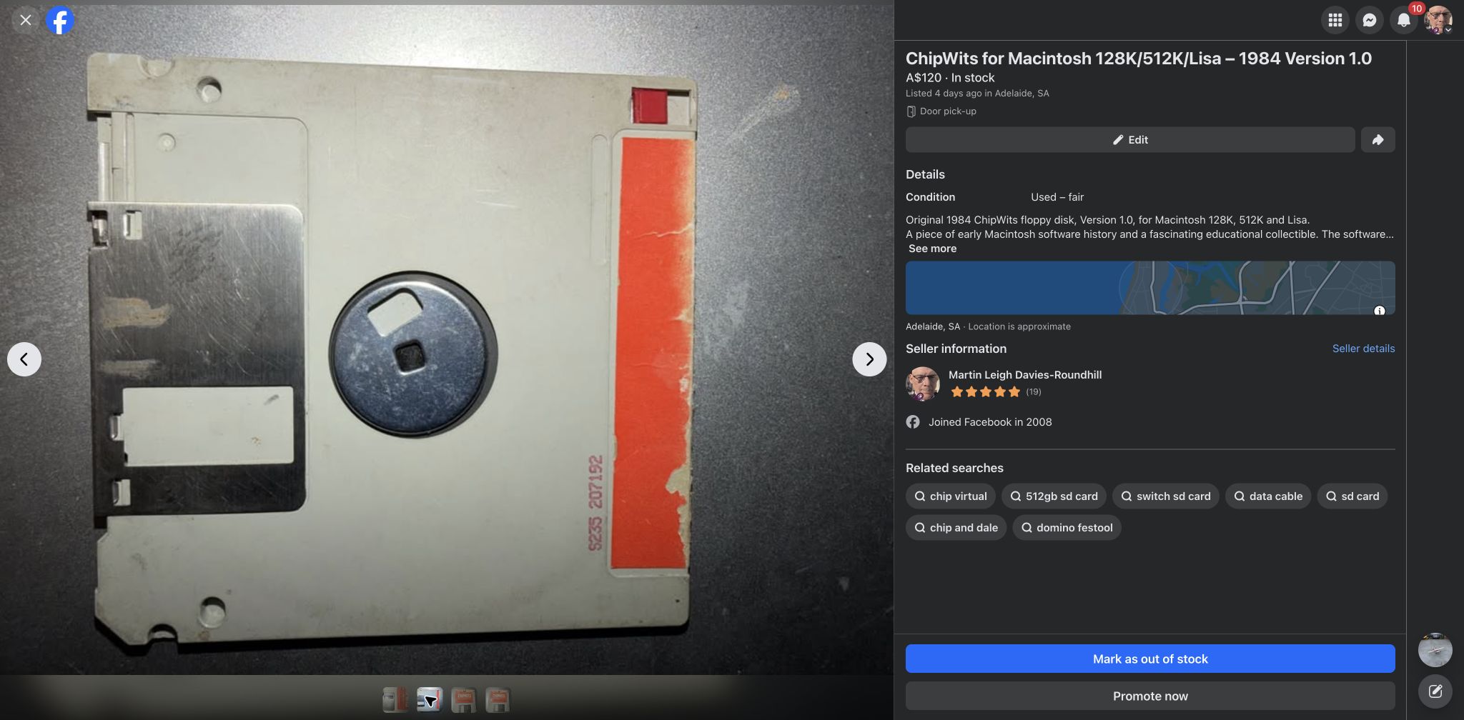 Facebook Marketplace view of the ChipWits listing