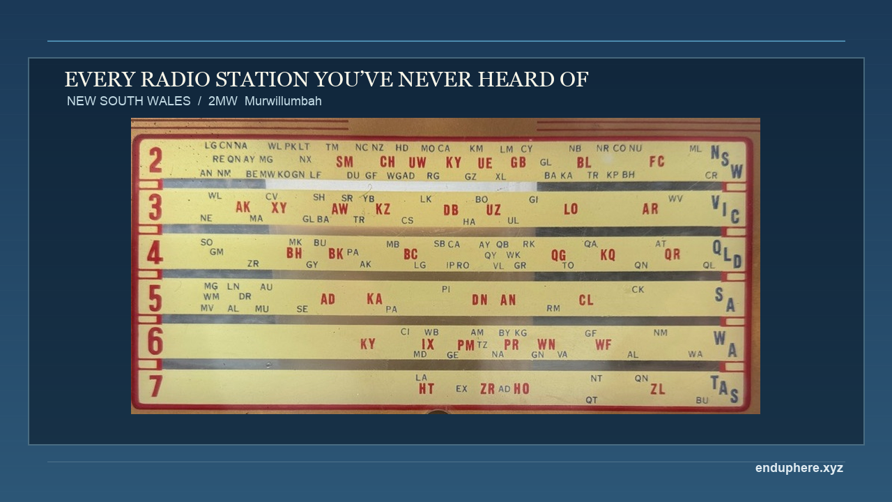 Australian radio dial, with the New South Wales row and 2MW in view