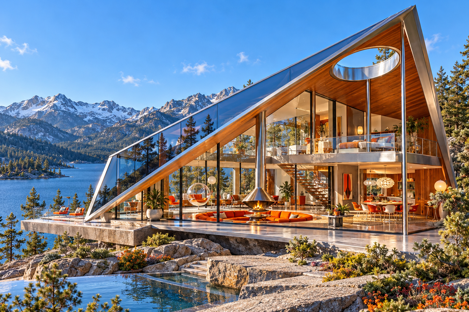 The A-Frame Observatory: A glass triangle turns a mountain and lake into the view.